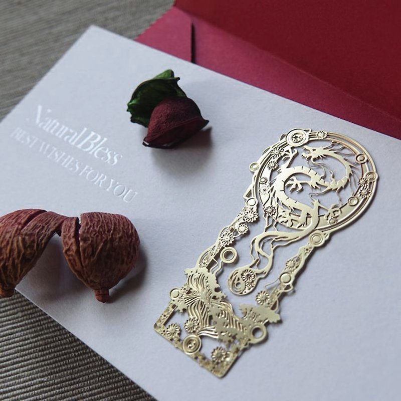 Fish Leaping Dragon Gate Bookmark Greeting Card-Gold - ที่คั่นหนังสือ - โลหะ สีทอง
