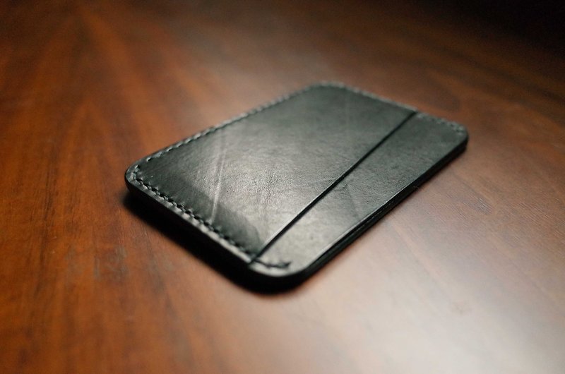 Hand-stitched leather portable money clip-black - กระเป๋าสตางค์ - หนังแท้ สีดำ