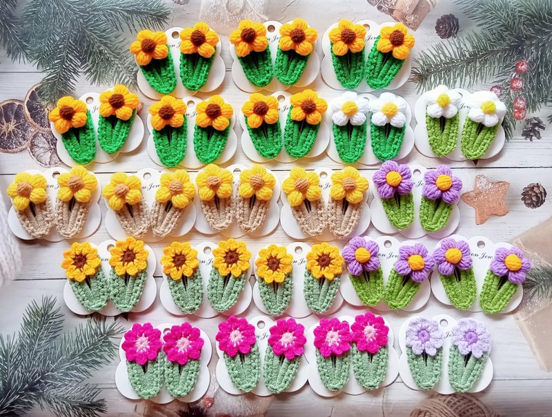 Set 22 pairs crochet hair clips handmade for girls valentine gift - 髮圈/髮夾 - 壓克力 多色