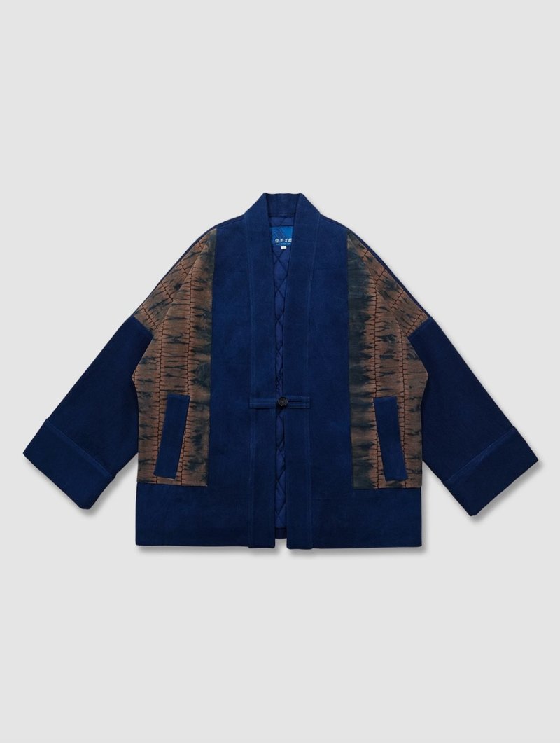 Shuangyu Plant Indigo Dye Hand-woven Cloth Tie-dyed Taoist Robe Cotton Clothes - เสื้อโค้ทผู้ชาย - วัสดุอื่นๆ สีน้ำเงิน