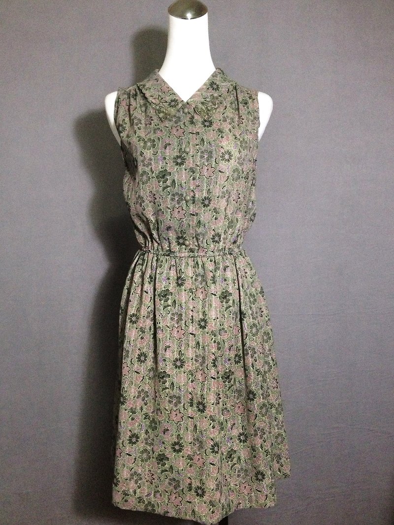 Ping-pong vintage [vintage dress / Nippon embroidered collar textured vintage chiffon sleeveless dress] abroad back VINTAGE - One Piece Dresses - Polyester Green