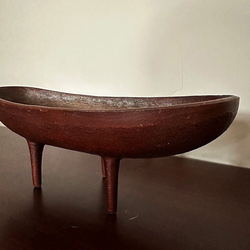 隱物 日本三腳橢圓古銅水盤 - 擺飾/家飾品 - 銅/黃銅 咖啡色