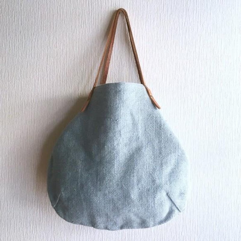 Jute (100% linen) and round tote bag of extremely thick oil nude [saxophone] - Handbags & Totes - Genuine Leather Blue