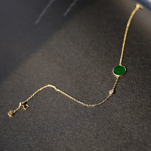 VISHI未時東方美學珠寶 一片青山綠水手鏈 未時18K黃金天然翡翠鐵龍生真鉆石圓形簡約女士