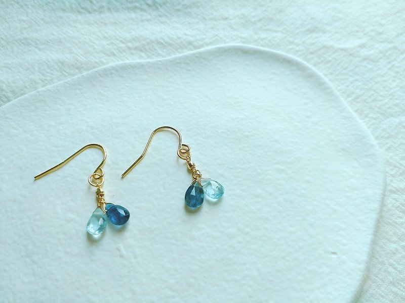 Blue natural stone crystal earring - ต่างหู - เครื่องเพชรพลอย 