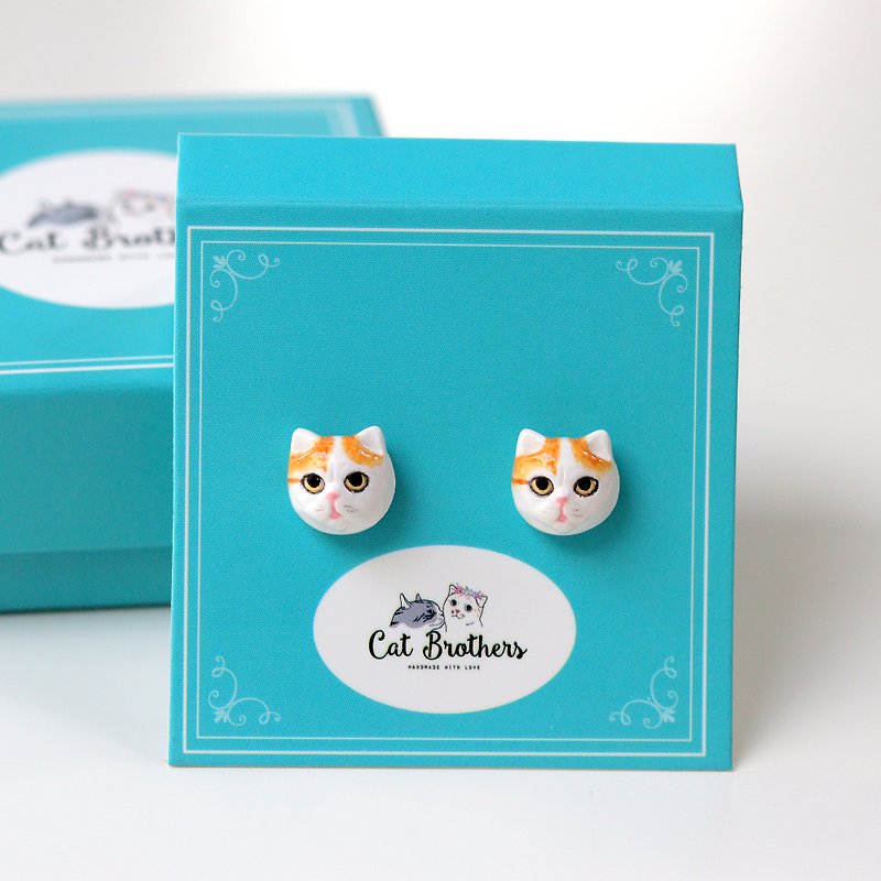 Exotic shorthair cat earrings, Cat stud earrings, cat lover gifts - 耳環/耳夾 - 黏土 橘色