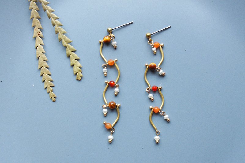 Drop Noon - earrings pierced earrings clip-on earrings - Earrings & Clip-ons - Copper & Brass Orange