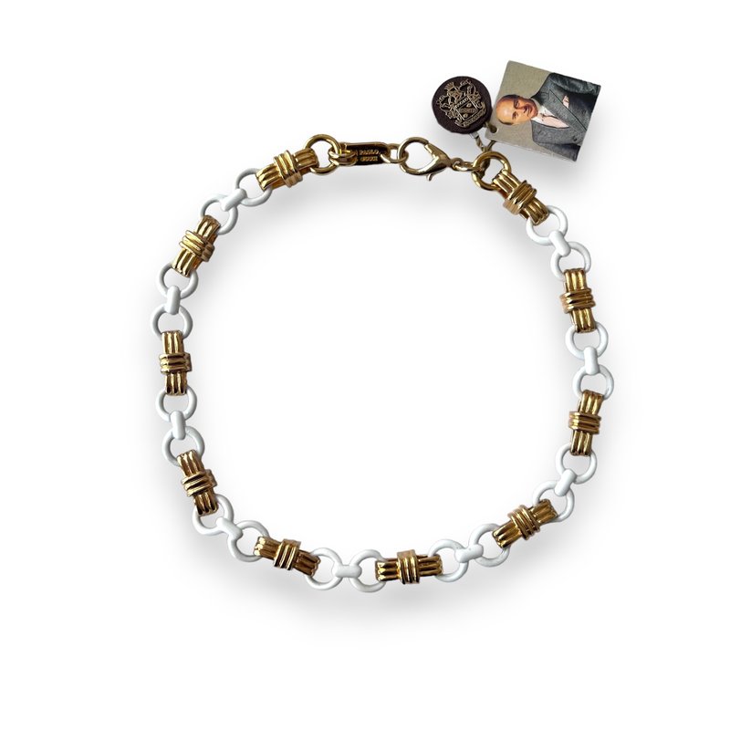 Vintage Paolo Gucci necklace white enamel choker New Old Stock with Tag NOS rare - 項鍊 - 其他金屬 白色