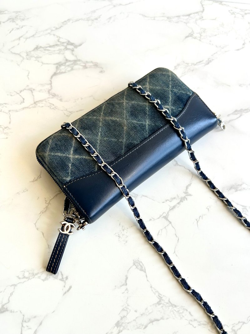古董包 Chanel 牛仔拼皮革WOC包 側背包 斜背包 中古二手包 長夾 - 側背包/斜背包 - 真皮 藍色