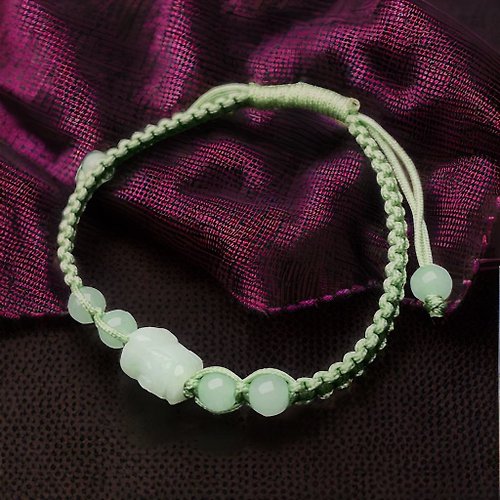瓔珞珠寶盒 E.L.Jewelry Box 冰種飄綠翡翠貔貅編織手鍊 | 天然緬甸玉翡翠A貨