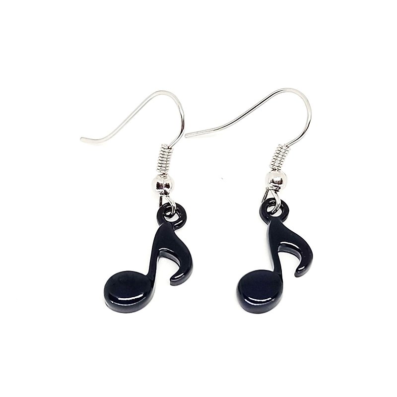 Eighth Note Earrings (Hook/ Clip-On) - Black - ต่างหู - โลหะ สีดำ