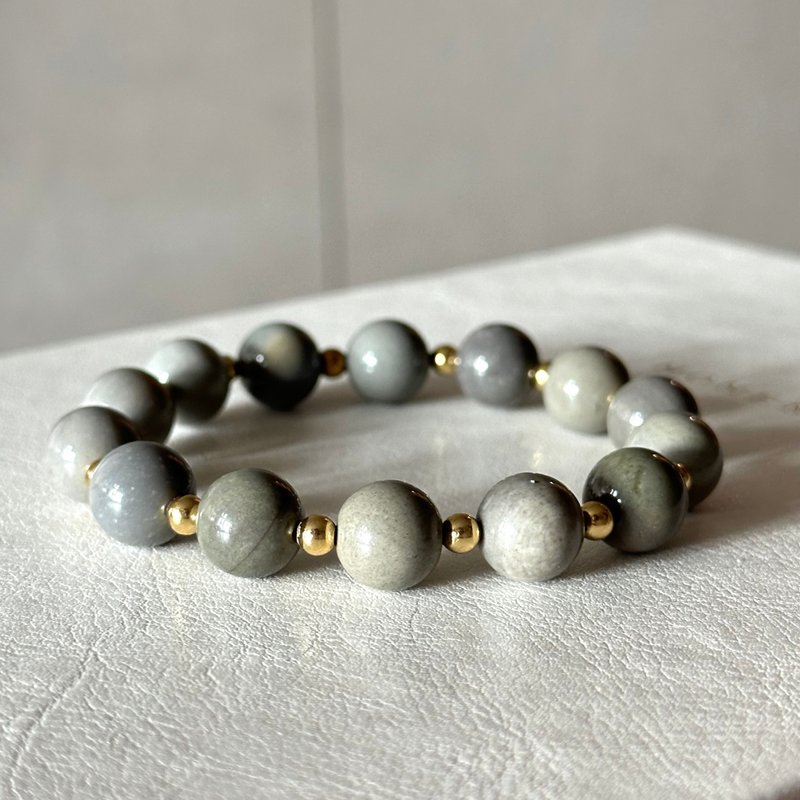 [Ethnic style | Gobi Agate] Alxa gray simple gold-plated bracelet ensures safety and confidence to untie the knot - Bracelets - Colored Glass Gray