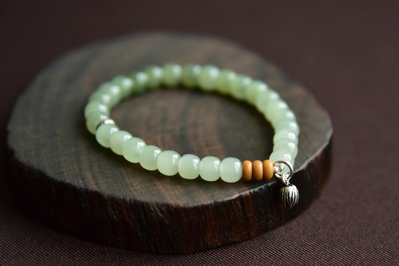 [Qinghe] Natural Hetian Jade Qinghai Material Gradient Bracelet Bracelet - Bracelets - Jade Green