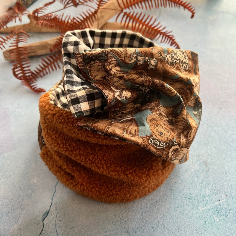 Plaid bear lamb velvet wide aluminum wire headband - Hair Accessories - Cotton & Hemp Brown