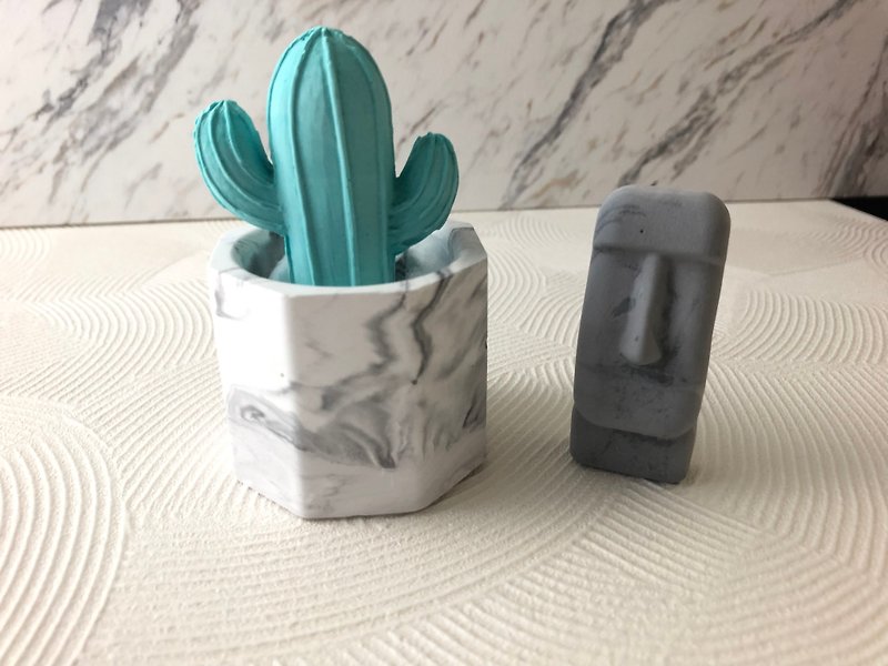 Free Moai-Cactus Potted Marble Diffuser Stone|Wedding Small Objects|Miyue Ceremony|Smooth Hand Feeling Advanced - ผลิตภัณฑ์กันยุง - พืช/ดอกไม้ สีเขียว