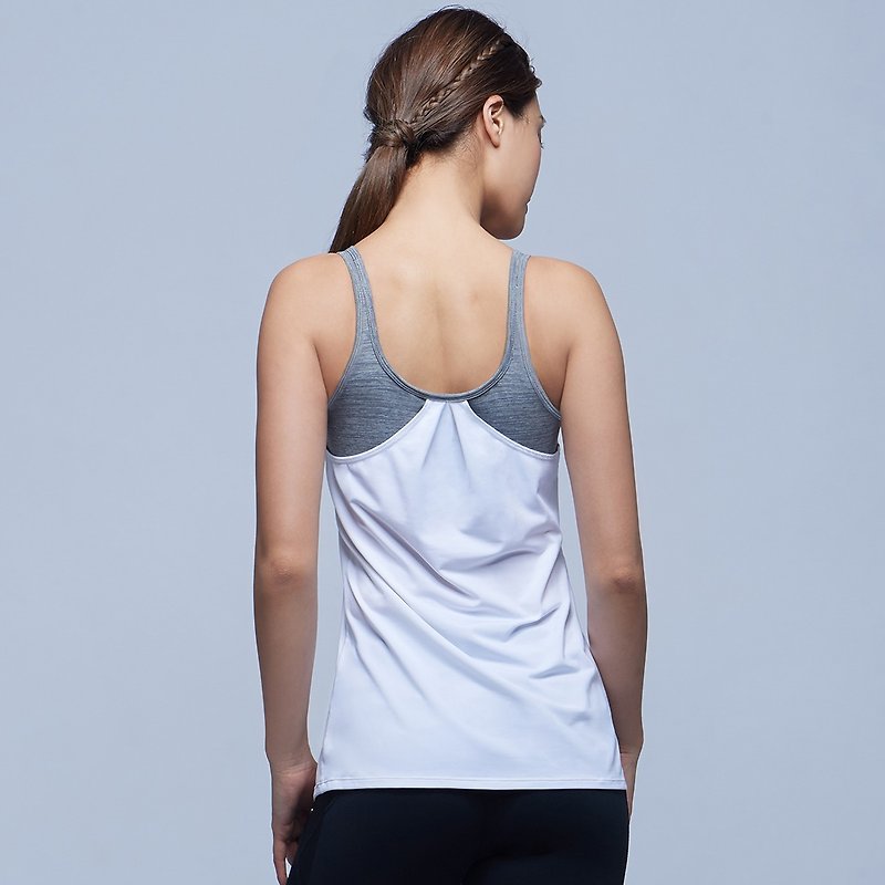 [STB] MACACA America back 2IN1 vest - ARE1634 light Linen gray / white - Women's Yoga Apparel - Polyester White