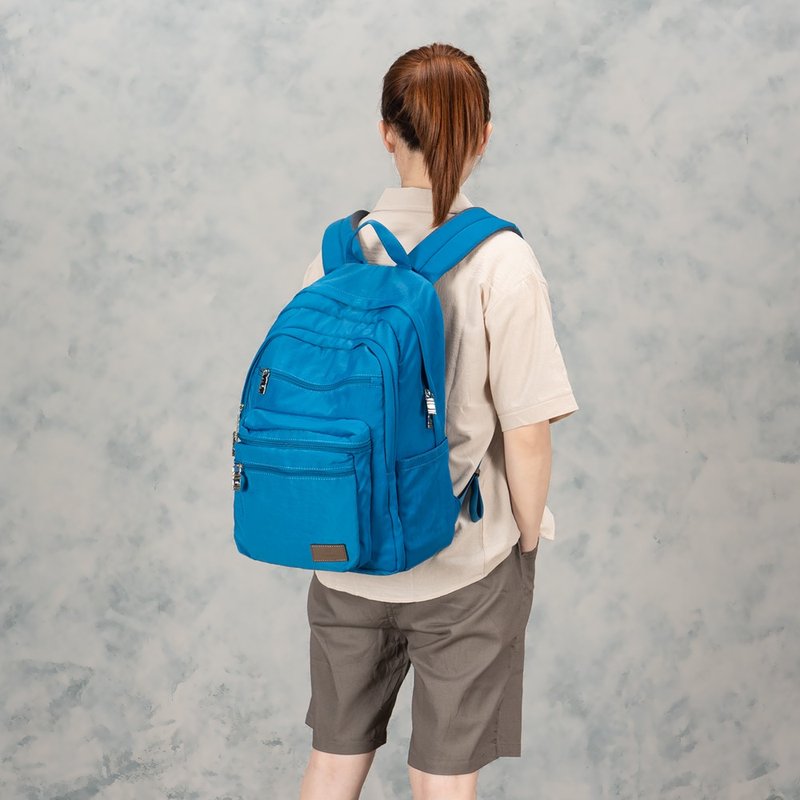 Backpack-Fenglu Double Zipper Waterproof Backpack-6003-16-Multi-color optional - Backpacks - Nylon Blue