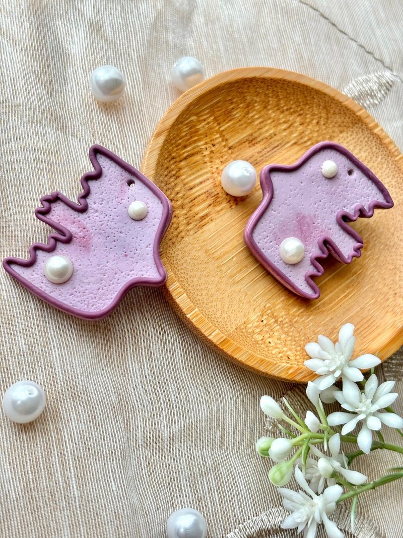 [Pearl Purple Bird] – Polymer clay diffuser earrings s925 Silver-plated ear pins/ear hooks - Earrings & Clip-ons - Pottery 