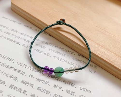 恰逢攬日閑 手作 手作 微涼。天然翡翠小平安扣復古編織手繩 紫白水晶文藝古風手鏈