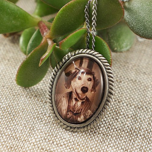 AGATIX Brown Beige Dressed Dog Pin Brooch and Pendant Necklace 2 in 1 Woman Jewelry
