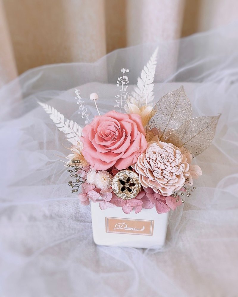 Immortal potted flowers - romantic light sweet pink l Japanese rose dried potted flowers dried flowers opening housewarming - ช่อดอกไม้แห้ง - พืช/ดอกไม้ สึชมพู