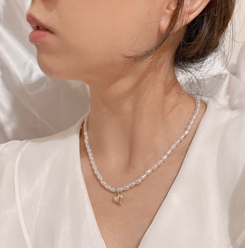 yitiart love rice pearl necklace jewelry date birthday Valentine's Day - Necklaces - Other Materials White