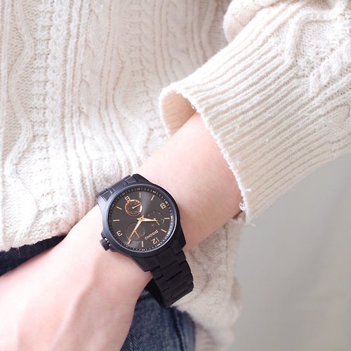 PICONO Watches Original 經典真三眼多功能系列不鏽鋼錶帶手錶 / OR-9703 霧面黑
