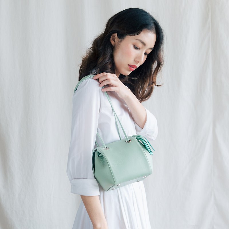 CUDDLE BAG - CUTE MINIMAL CROSS BODY LEATHER BAG- MINT GREEN - Messenger Bags & Sling Bags - Genuine Leather Green