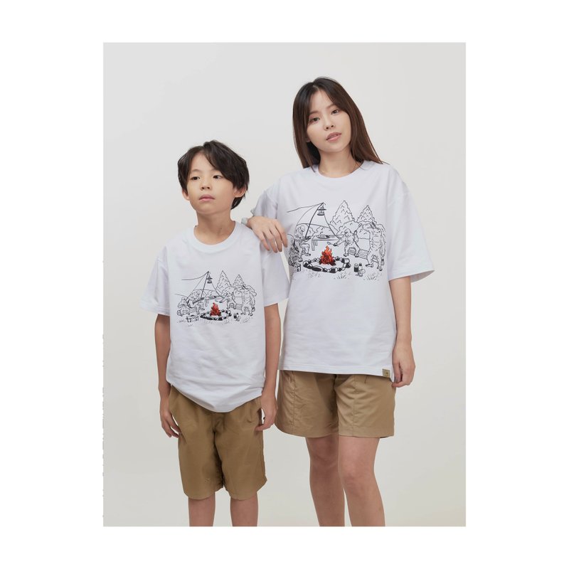 CAMPPLAY children's model-campfire theme comfortable wide short-sleeved TEE - เสื้อยืดผู้ชาย - ผ้าฝ้าย/ผ้าลินิน ขาว