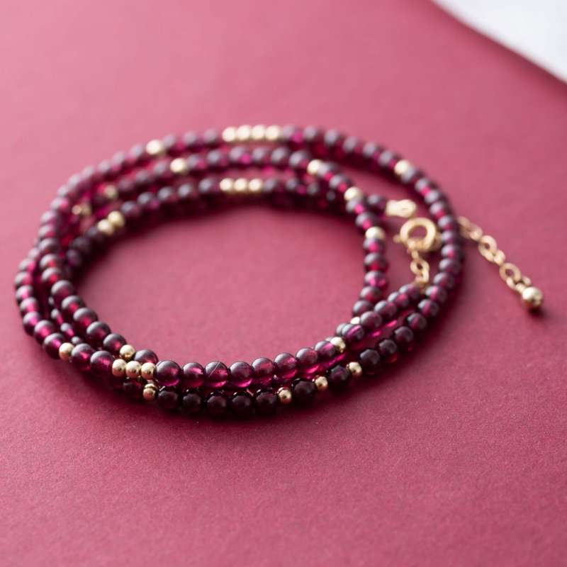 Red Garnet, 14K Gold Filled Natural Gemstone Crystal Stack Bracelet - Bracelets - Crystal Red