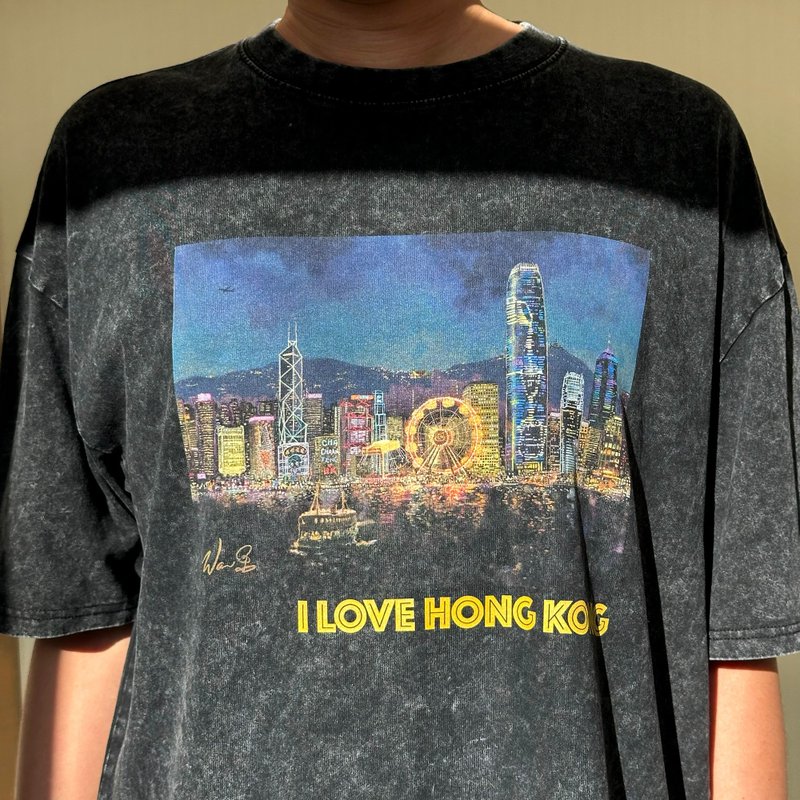 香港維多利亞港 純綿洗水T恤 - 帽T/大學T - 棉．麻 白色