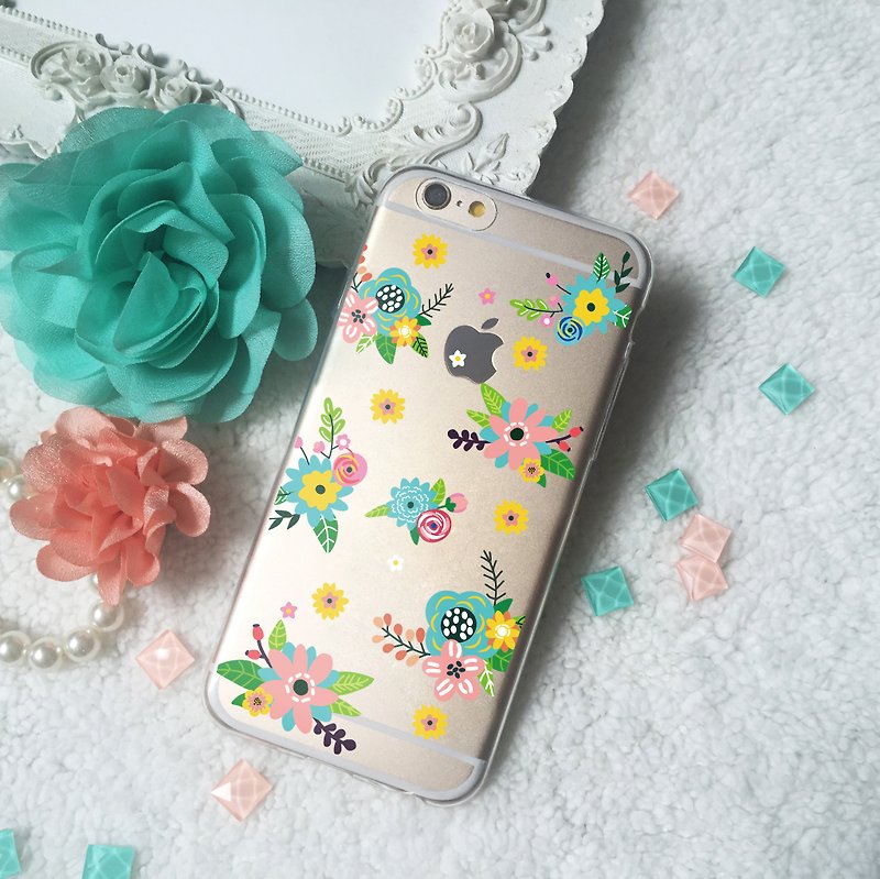 Flower Floral Set Clear TPU Silicone Phone Case iphone X 8 8+ 7 7+ 6 Samsung S8 - Phone Cases - Silicone Transparent