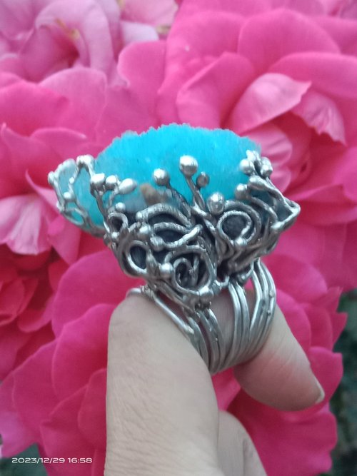 いラインアップ ブルーアラゴナイト原石鉱山ハンドメイドシルバースターリング アクセサリー