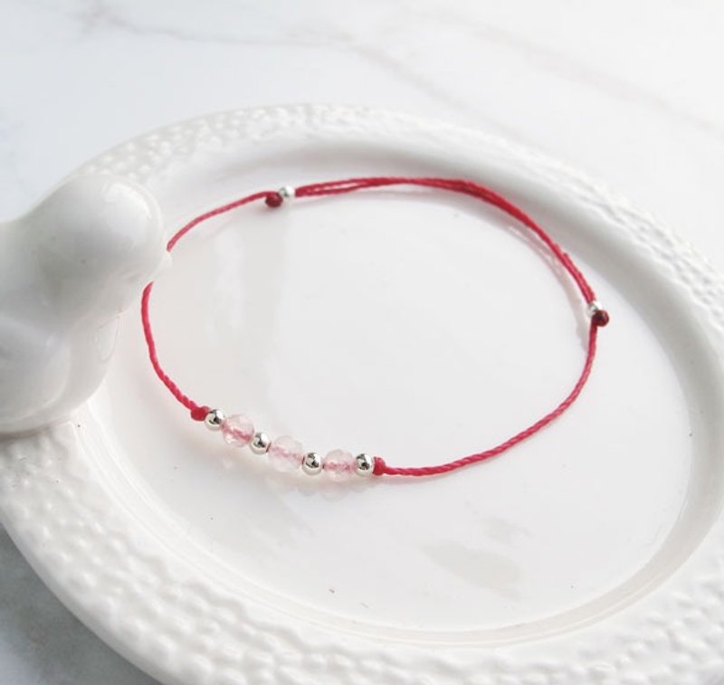 Big staff Taipa [manual silver] moonlight stone × powder crystal × cutting beads super fine wax rope bracelet - Bracelets - Polyester Red