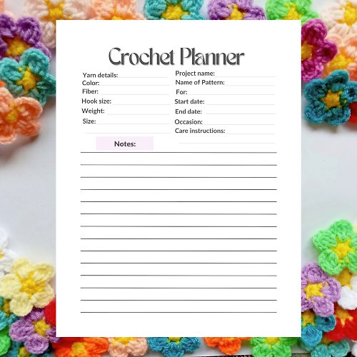 Sasideni Design Digital File Crochet Planner To do list Downloadable File PDF Print 8.5x11 inch