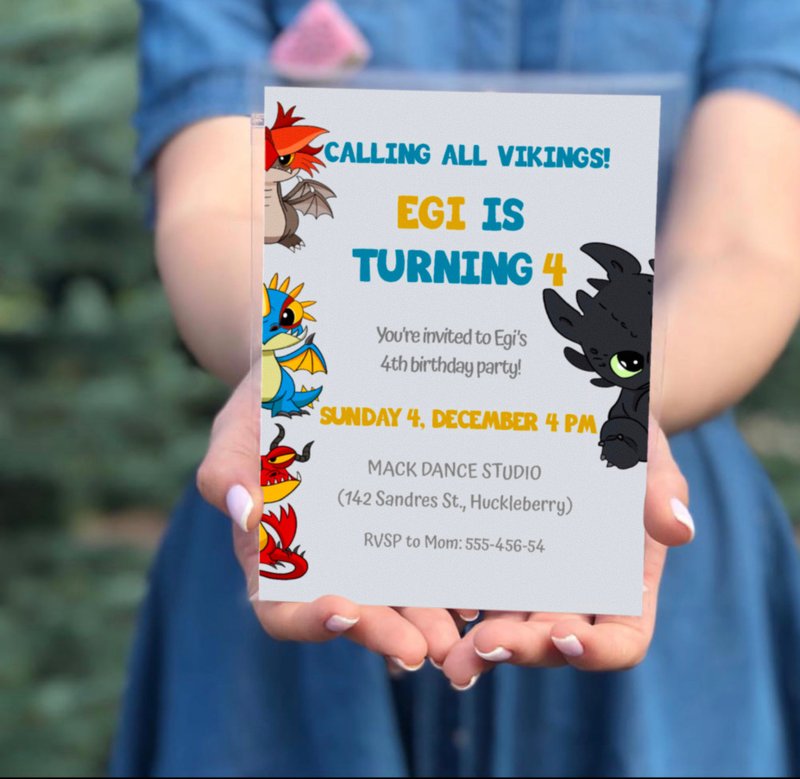 Birthday invitation How to train dragon invitation, Toothless Birthday invite - 電子喜帖/賀卡/邀請函 - 其他材質 