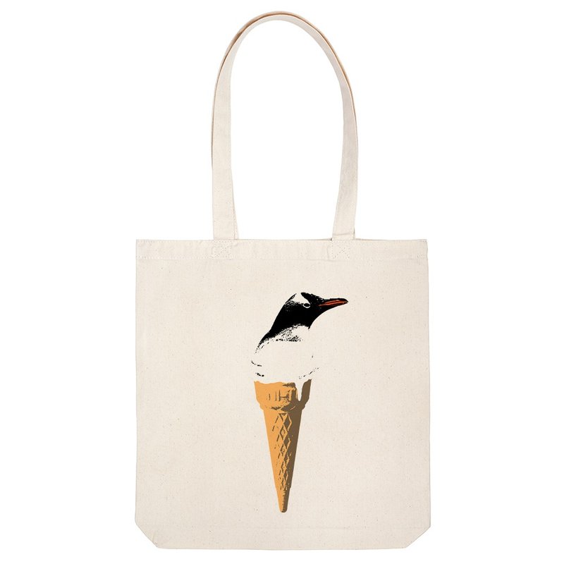 tote bag / cool biz penguin 2 - 手提包/手提袋 - 棉．麻 卡其色
