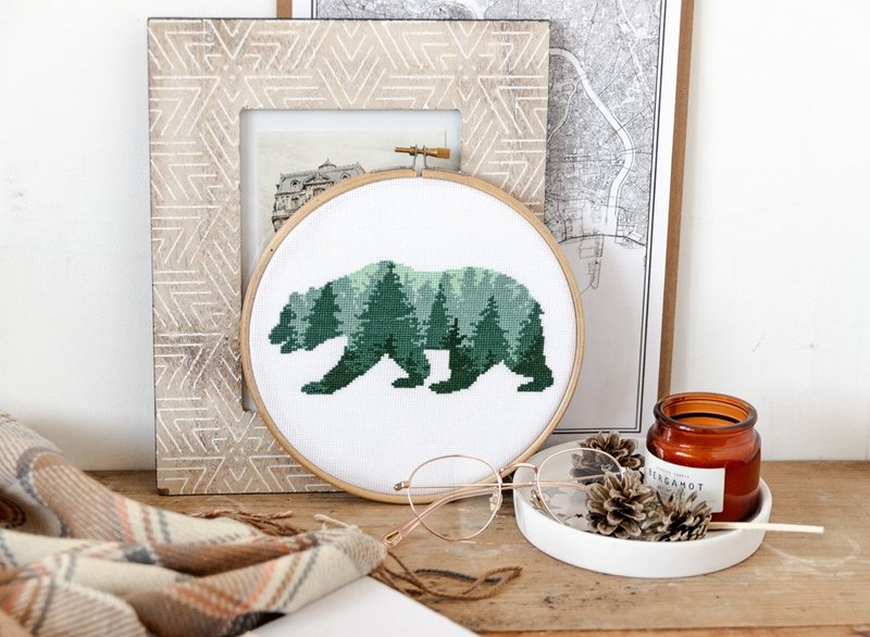 Bear Silhouette Cross Stitch PDF Pattern 十字繡 - 編織/刺繡/羊毛氈/縫紉 - 其他材質 