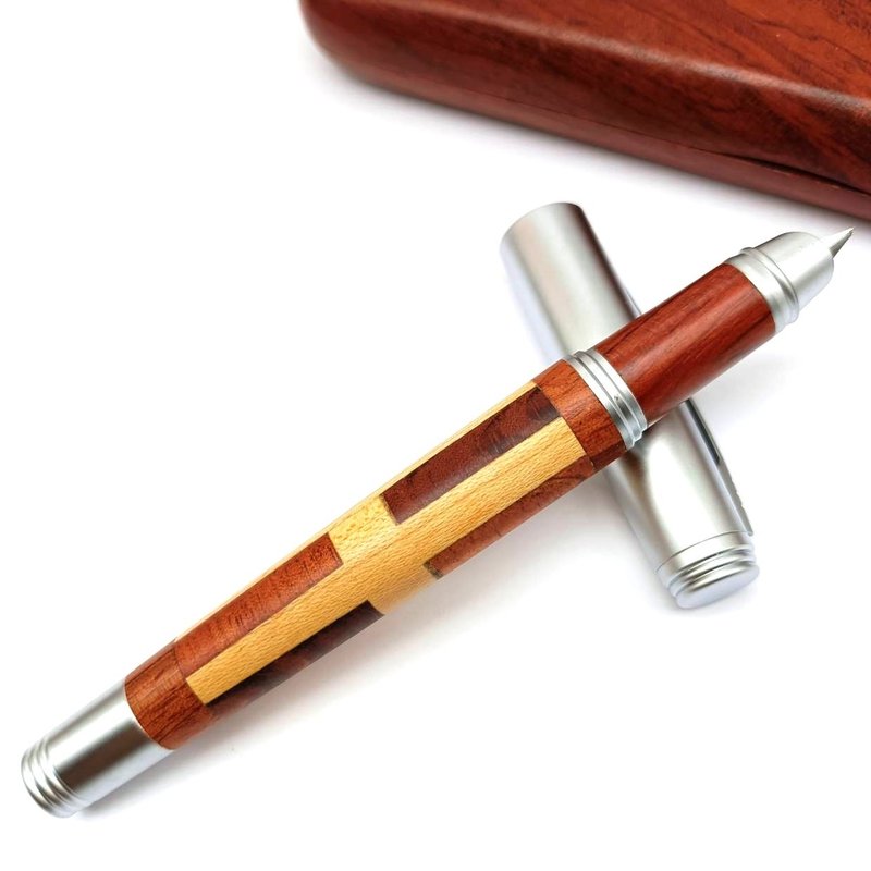 Walnut rosewood maple two-color spliced ​​wooden pen German nib with pen box [Tiger Crane] - ปากกาหมึกซึม - ไม้ 