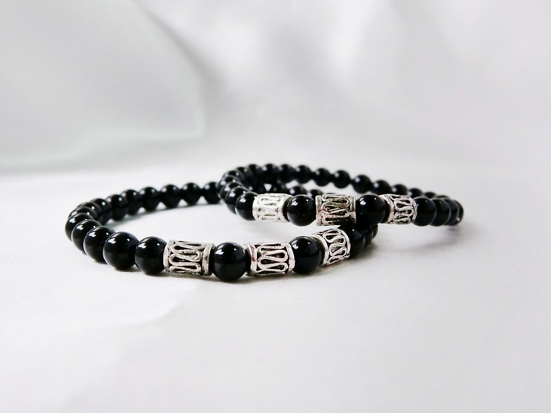 【Hand】 couple models series / classic black silver onyx bracelet - Bracelets - Other Materials Black