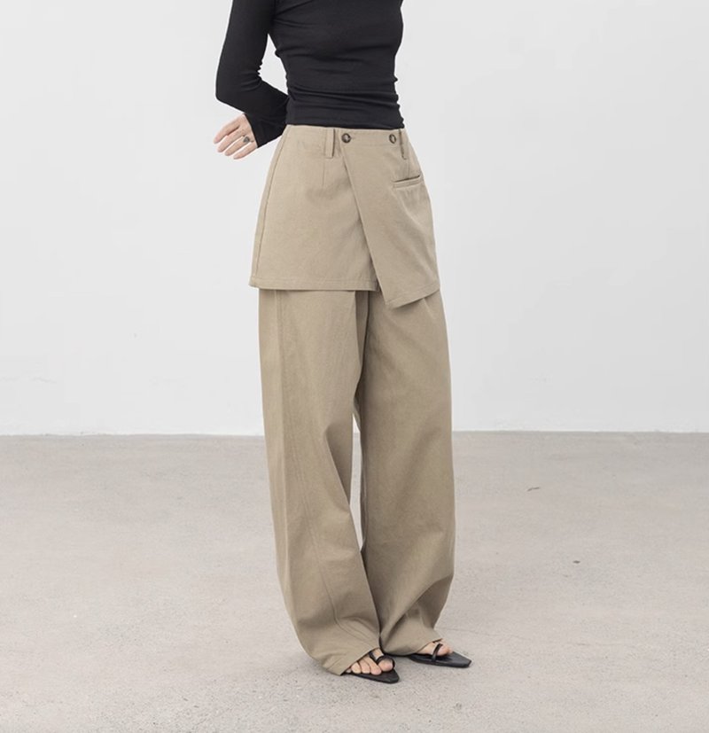 French Retro Two-Piece Trousers with Detachable Skirt Pants - Women's Pants - Other Materials Khaki