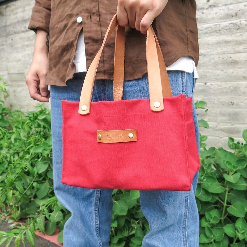 Leather sail lunch bag- Gemstone red large-capacity lunch box good companion for office workers [change the tide and change the bag] - ถุงใส่กระติกนำ้ - วัสดุกันนำ้ สีแดง