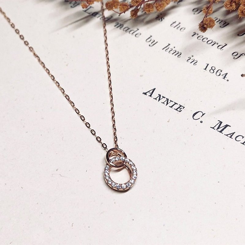 【Moriarty Jewelry】環環相扣- 雙圈設計 -14K 玫瑰金 小鑽項鍊 - 項鍊 - 玫瑰金 