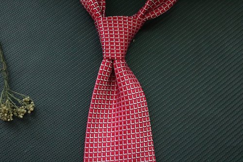 壞紳士 紅色小方塊真絲領帶商務禮盒裝喜慶婚禮領帶