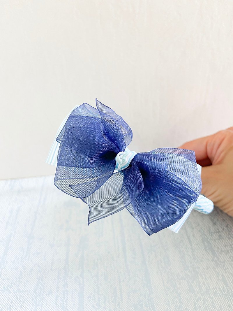 經典系列 - 藍色蝴蝶結頭箍 - 純手工/禮物 - 髮飾 - 聚酯纖維 藍色
