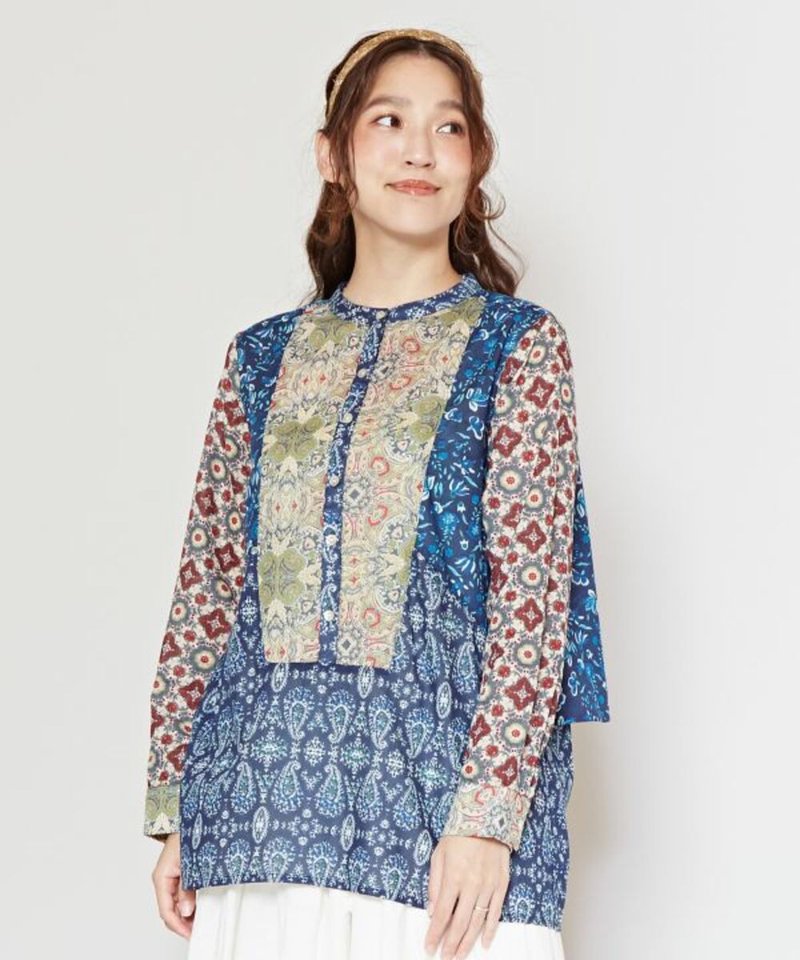 【熱門預購】印度碎花圖騰拼布襯衫(2色)IKJ-3706 - 女襯衫 - 棉．麻 