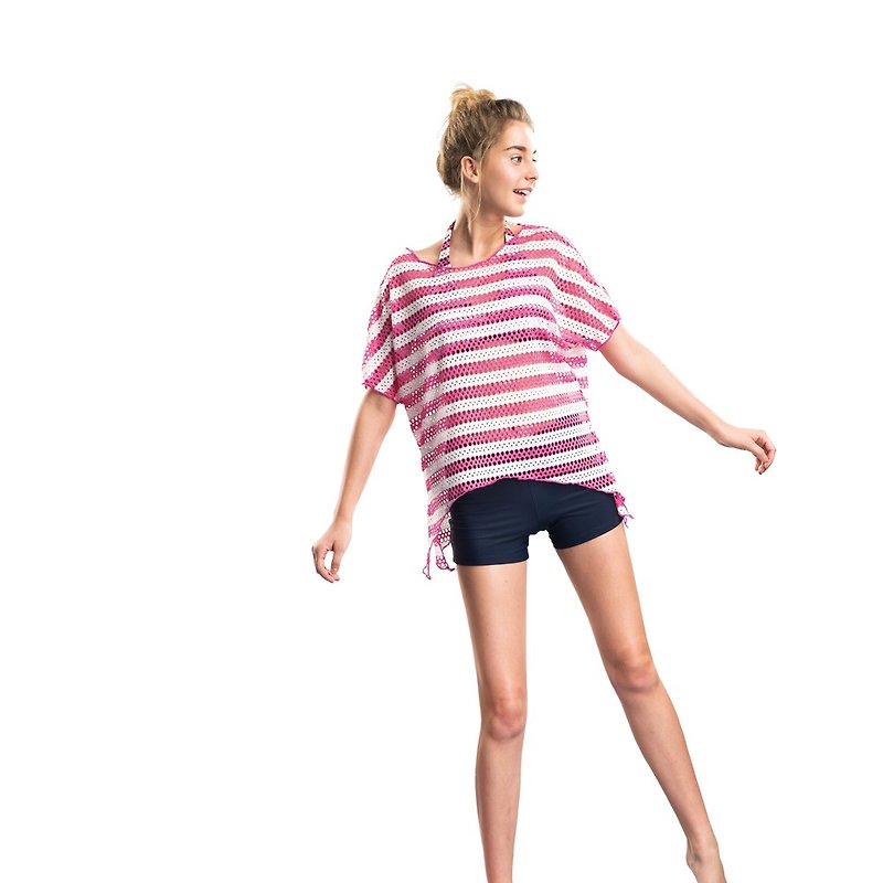 女の子用スリーピース水着（パッド入りと水泳帽付き） - 水着 - ナイロン ピンク