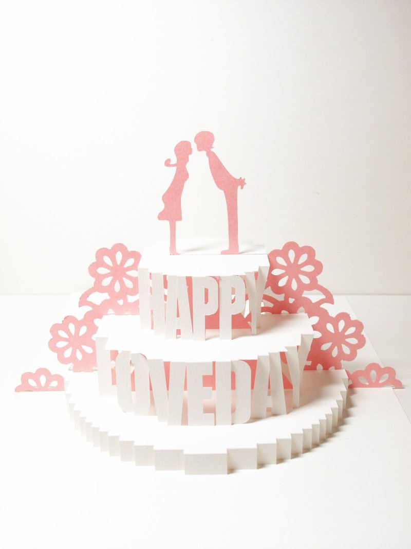 情人節禮物-立體紙雕情人卡-Kiss蛋糕-花團錦簇 - 心意卡/卡片 - 紙 粉紅色