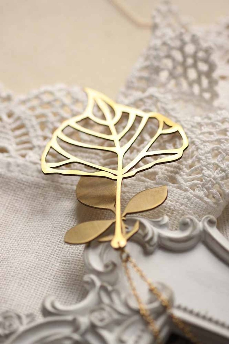 Gloden Leaf Charm Necklace by linen. - Necklaces - Other Metals 