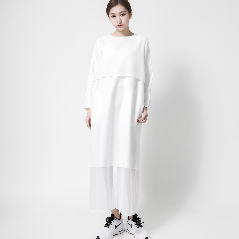 Truth truth different material cut dress _7AF103_ white - One Piece Dresses - Cotton & Hemp White